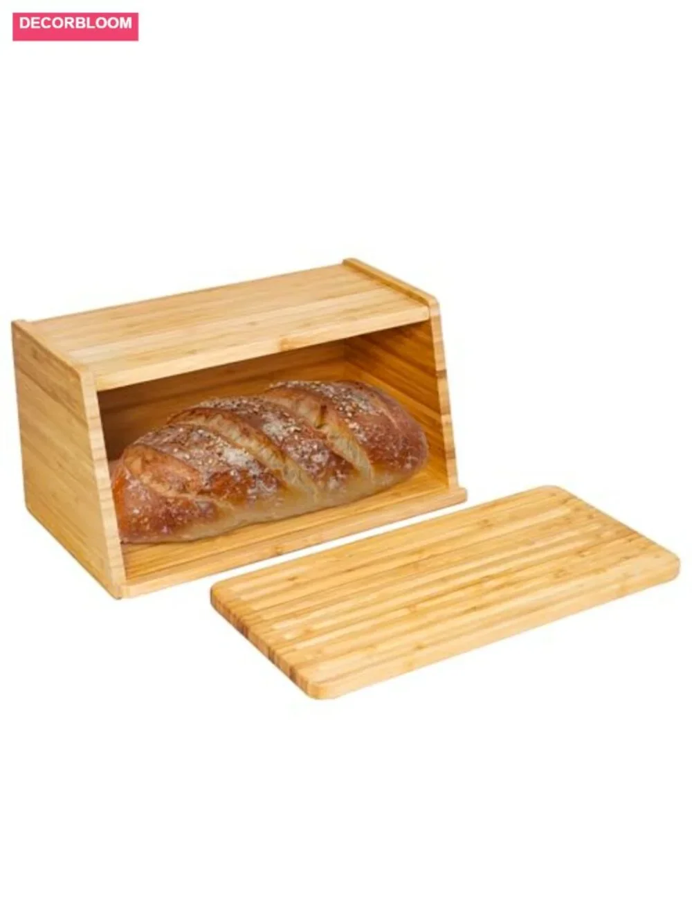 Bamboo Bread Box with Cutting Board Lid and Crumb Catcher - Kitchen Countertop
